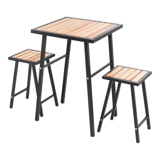 Conjunto De Mesa E 2 Bancos Quadrado Preto Pra Sacada Pequena Desenho do tecido das cadeiras Madeira S3G Premium