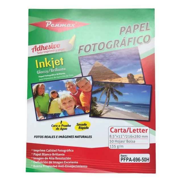 Papel Fotográfico Adhesivo Brillante Carta X 50 Hojas P