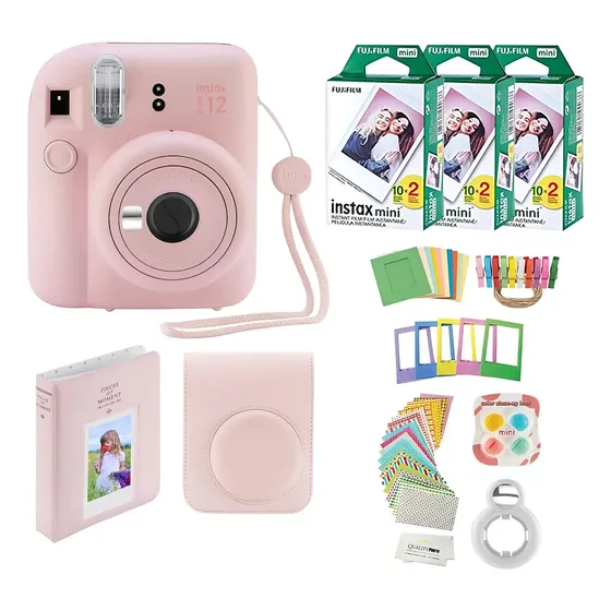 Fujifilm Instax Mini 12 - Cámara Instantánea Con Funda, 60 Impresiones De Fujifilm, Calcomanías Decorativas, Marcos, Álbum De Fotos Y Más Accesorios (rosa Flor) | Cuotas sin interés