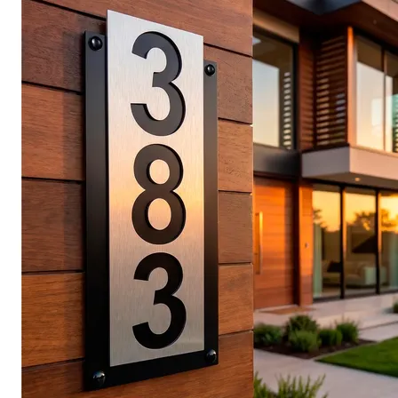 Placa De Número Residencial 14x32 Preto Fosco E Aço Escovado Aço Escovado E Preto Fosco