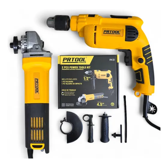 Combo Taladro Percutor 1/2 800w Y Pulidora 4.5 710w Prtool