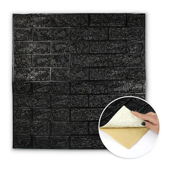Panel Vinílico Placa 3d Autoadhesivo 70x77 Pack X 5 Unid 6mm Color Ladrillos Vista Negro