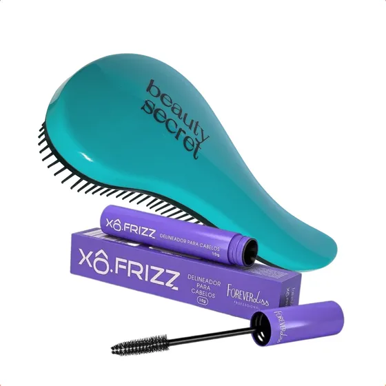 Kit Modelador De Fios Forever Liss Xô Frizz e Escova Magica Beauty Secret