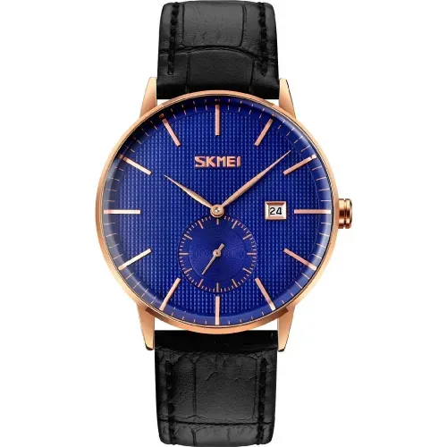 Relok Skmei 9273 Con Correa De Cuero Y Fondo Color Azul