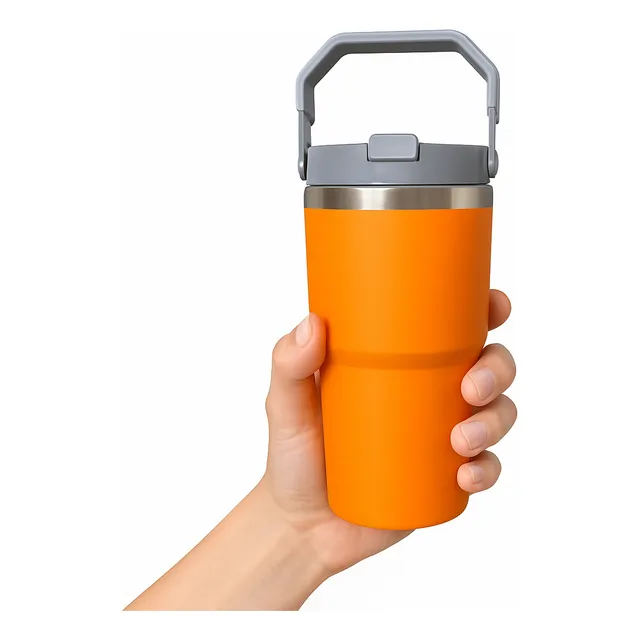 Garrafa Térmica 600ml Flip Squeeze Alça Canudo Academia 