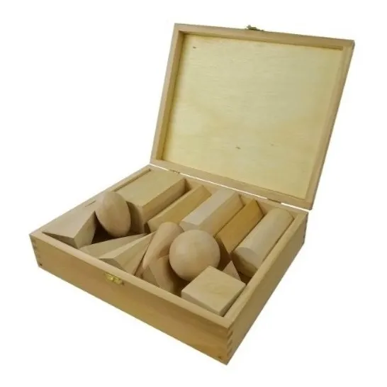 Cuerpos Geométricos Por 15u. Madera De Guindo + Caja Madera