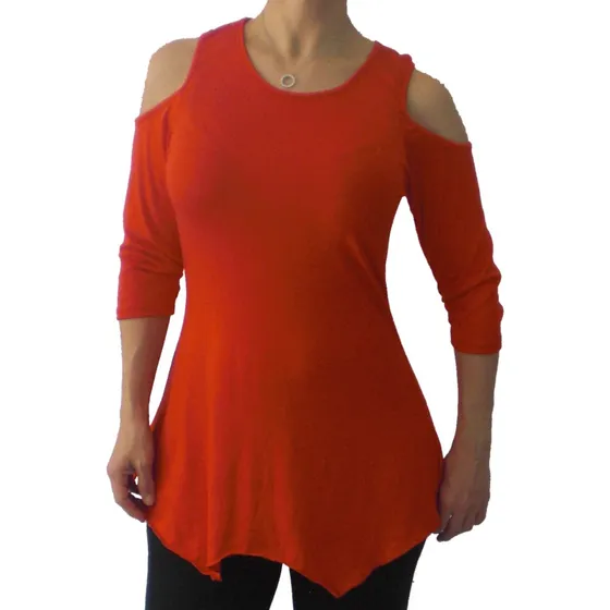 Blusa Blusón Manga 3/4 Sin Hombros Y Picos Stretch Qantik