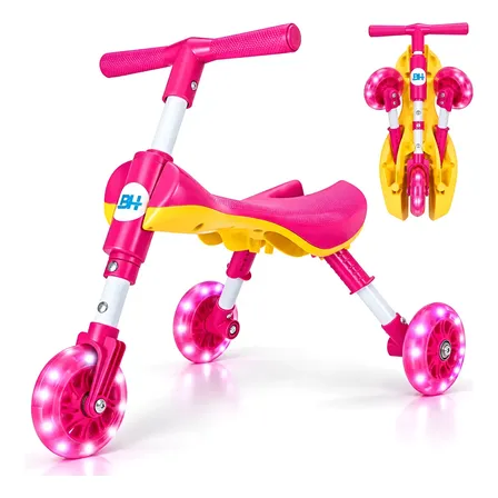 Triciclo Infantil 3 Rodas Bimba Sem Pedal Dobrável Com Led Rosa