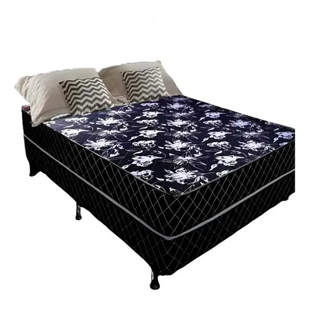 Cama Box Casal Ortopédica Conjugada Tampo Preto Matelassê