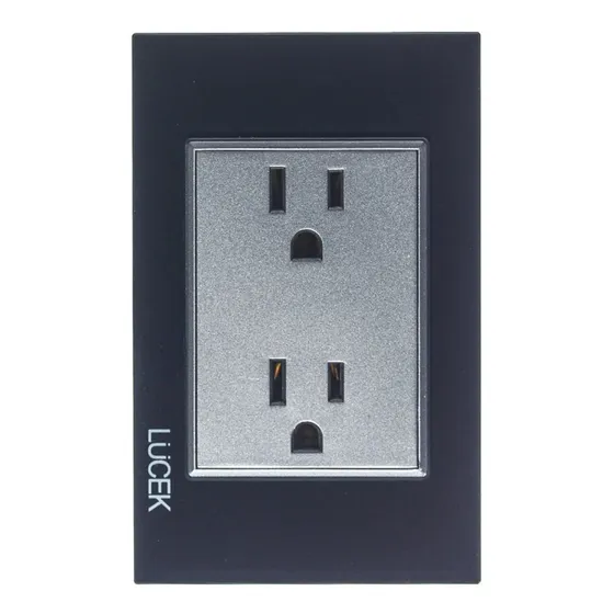 Placa Con Contacto Duplex Cristal Negro Premium Lucek 