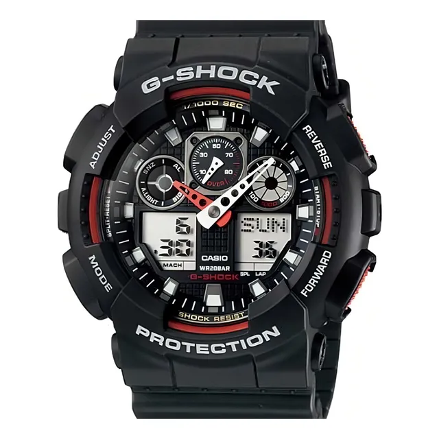 Reloj pulsera Casio GA-100-1A4 con correa de resina color negro bisel negro/rojo