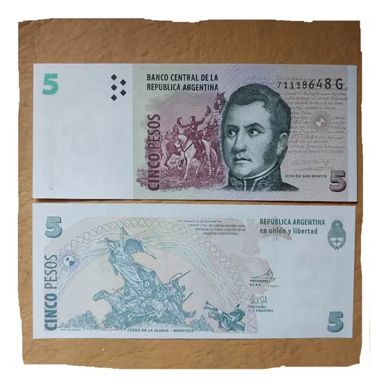 Billete 5 Pesos 2do. Diseño 2012 Serie G Bot 3330. Unc