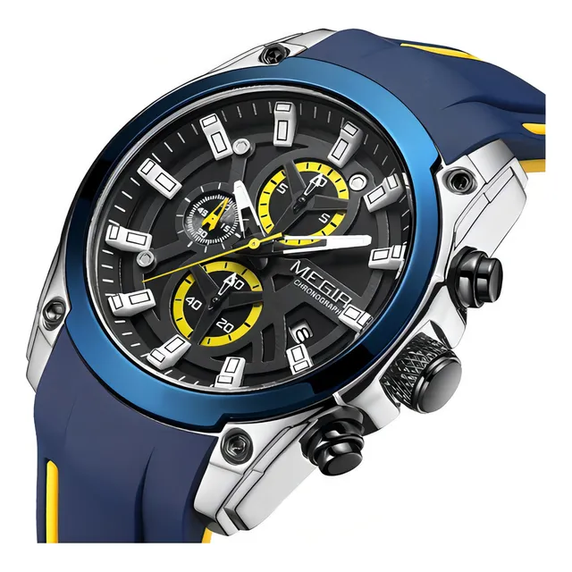 Relojes Deportivos Militares De Silicona Megir 2144 Para Hom Color Del Fondo Amarillo