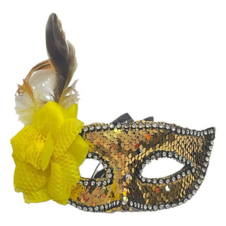 Máscara De Carnaval Com Paetê Brilhos Penas E Flor Máscara De Carnaval Com Paetê Brilhos Penas E Flor