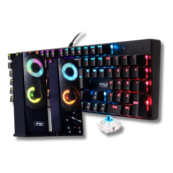 Kit Gamer Teclado Mecanico Antighosting Caixa De Som 12w Led