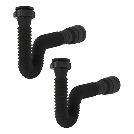 Kit 2 Sifão Sanfonado Ajustável Pia Cozinha Tanque Preto Lux Preto