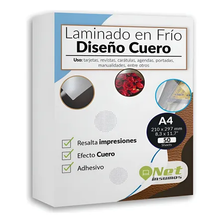 Laminado En Frío Efecto Cuero A4 Pack 50 Hojas Blanco