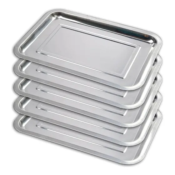 Kit 5 Bandeja Retangular Aço Inox Rasa 35x45cm Garçom Restau