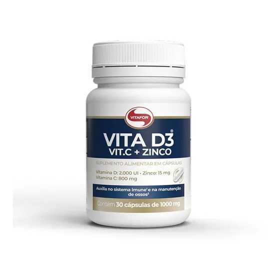 Vita D3 + C + Zinco Vitafor - 30 Cápsulas. Sabor Sem sabor
