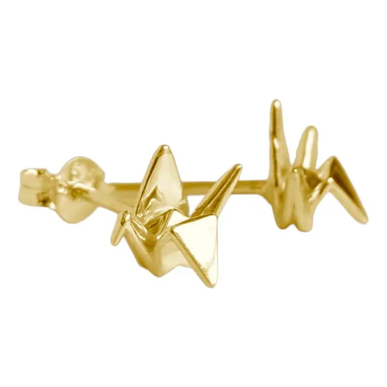 Brinco Japonês Origami Tsuru (saúde Sorte) Semijoia Ouro 18k