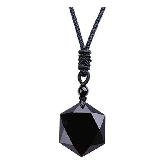 Collar Dije Piedra Natural Obsidiana Estrella Hexagonal