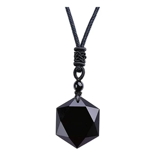 Collar Dije Piedra Natural Obsidiana Estrella Hexagonal