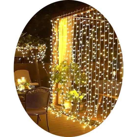 Cortina Led Solar Cascada Navidad 3x2Mt Calidas