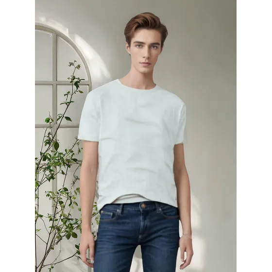 Eikeel Original Remera Blanca Lisa Algodón Peinado Premium