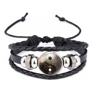 Pulsera Cuero Trenzado Con Símbolo De Tai Chi Yin Yang Robot Pulsera Cuero Trenzado Con Símbolo De Tai Chi Yin Yang Robot