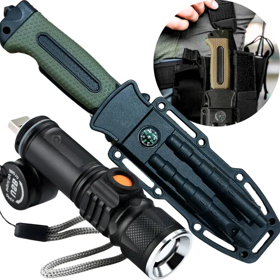 Kit Sobrevivência Faca Tática Militar + Lanterna T6 Led