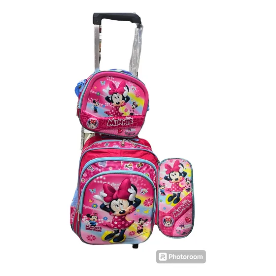 Morral Bolso 3d Con Ruedas Minnie Mouse Lonchera Cartuchera