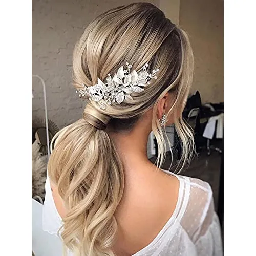 Latious Plata Brida Boda De Pelo Comb Crystal Bridal Q653g