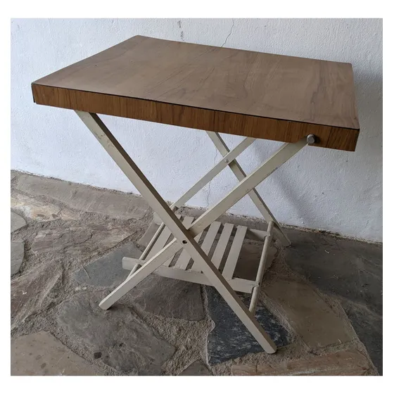 Mesa Auxiliar De Madera, Plegable, Tapa De Cármica, 66x55cm