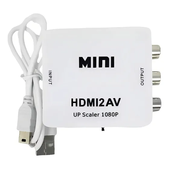 Mini Adaptador Conversor De Hdmi Para Video 3rca Av + Cabo Cor Branco 127/220V
