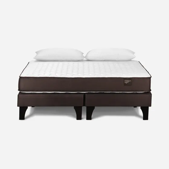 Cama Europea Rosen Ergo T New 2 Plazas Bd + Almohadas Light Color Marrón oscuro