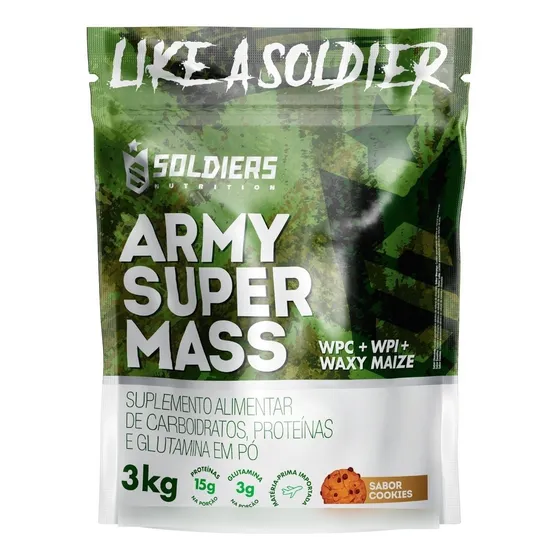 Hipercalórico Army Super Mass - 3kg - Sabor Cookies - Soldiers Nutrition