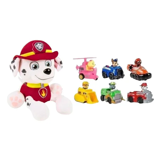 Paw Patrol Colección Completa De Carros De Impulso + Peluche
