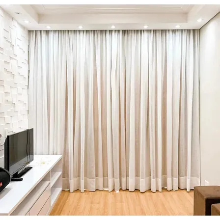 Cortina De Linho Palha Off White 4,00x2,80 Trilho Suiço Maxi Palha Off White Bege
