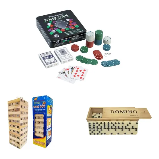 Set De Póker + Jenga + Dominó Combo Juegos De Mesa Familiar