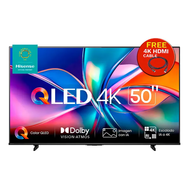 Hisense Pantalla Qled 4k De 50 50qd6qv Vidaa U Compatible Con Alexa ,dolby Vision Atmos, Escalado Ia A 4k, Hdmi, Lan, Wifi. Control De Voz. Bluetooth. (2025) Free Hdmi Cable 4k