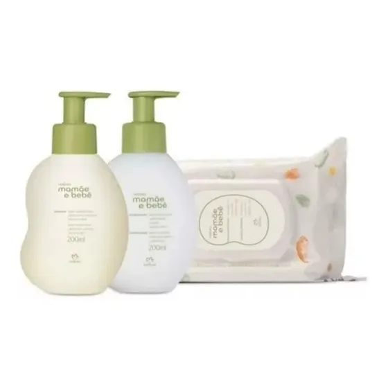 Kit Shampoo + Hidratante 200ml+ Lenços Mamãe E Bebê Natura