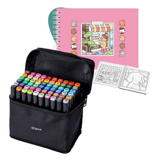 Livro De Colorir Para Caderno+estojo Com 60 Canetas , Livro De Colorir Para Caderno+estojo Com 60 Canetas ,