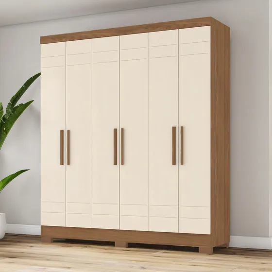 Guarda Roupa De Casal Com 6 Portas E 2 Gavetas Multiuso Para Quarto Grande Cor Nature Off