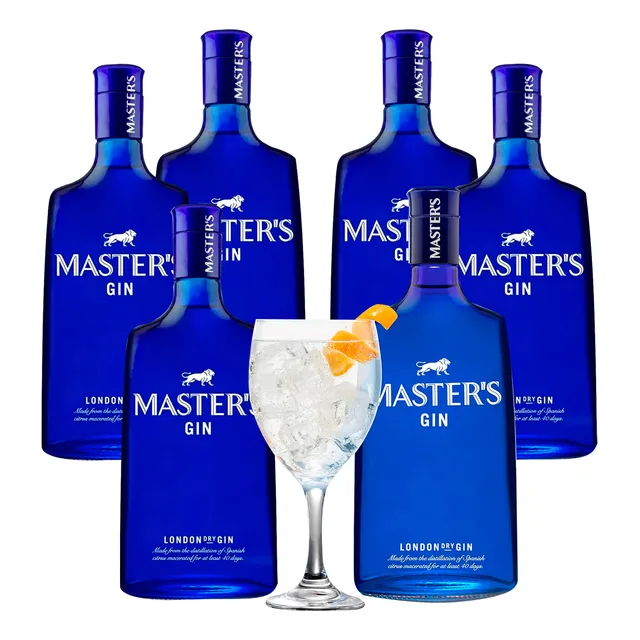 Gin Masters 700ml Pack 6 Botellas + 6 Copas Alcohol Promo Tx