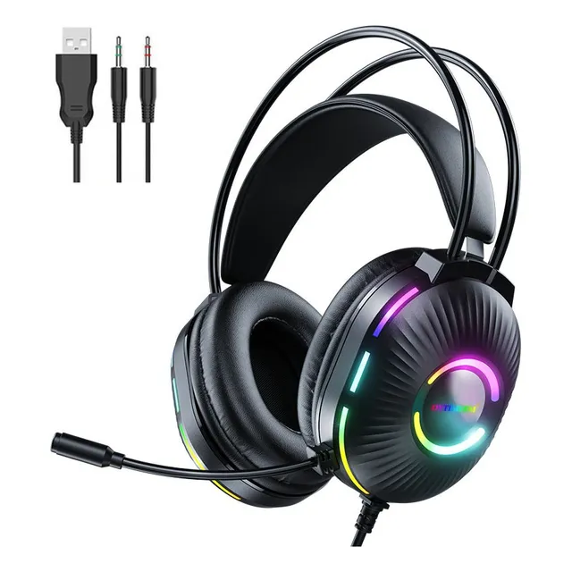 Audífonos Gamer Con Microfono Y Luz Rgb Color Negro Dytimeem