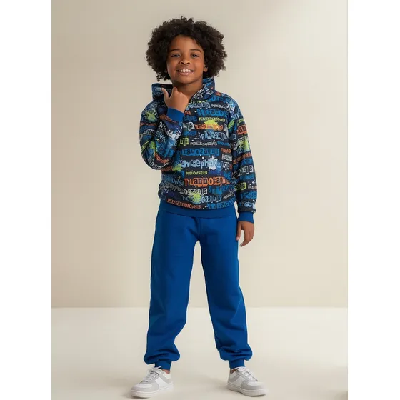 Conjunto Blusão De Inverno E Calça Moletom Infantil Menino