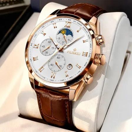 Relógio Masculino Original A Prova D'água Couro Marrom 007 Marrom Ouro Rosa Branco