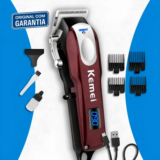 Máquina Profissional Para Cabelos - Sem Fio - Kemei Km-2606 Bordô 127/220v