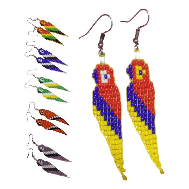6 Pares Aretes Guacamaya Colombiana Artesanía Mostacilla