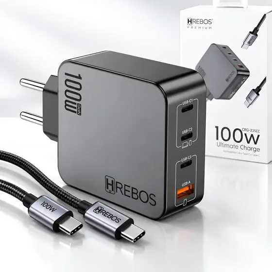 Kit Carregador Turbo 100w Gan Pd 4 Portas + Cabo Tipo-c